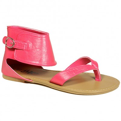 Sandals - 6-pair Leather Like Ankle Cuff w/ Buckle - Hot Pink - SL-C1032HPK